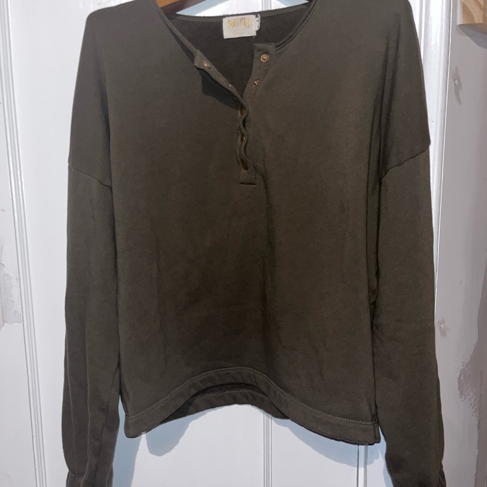 NATION LTD Sweater Olive color with gold color buttons size small